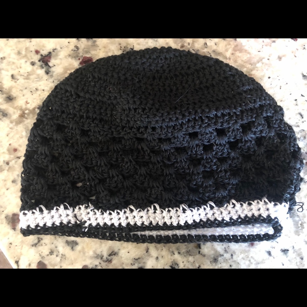 Black and White Knit Crochet Beanie Super Cute